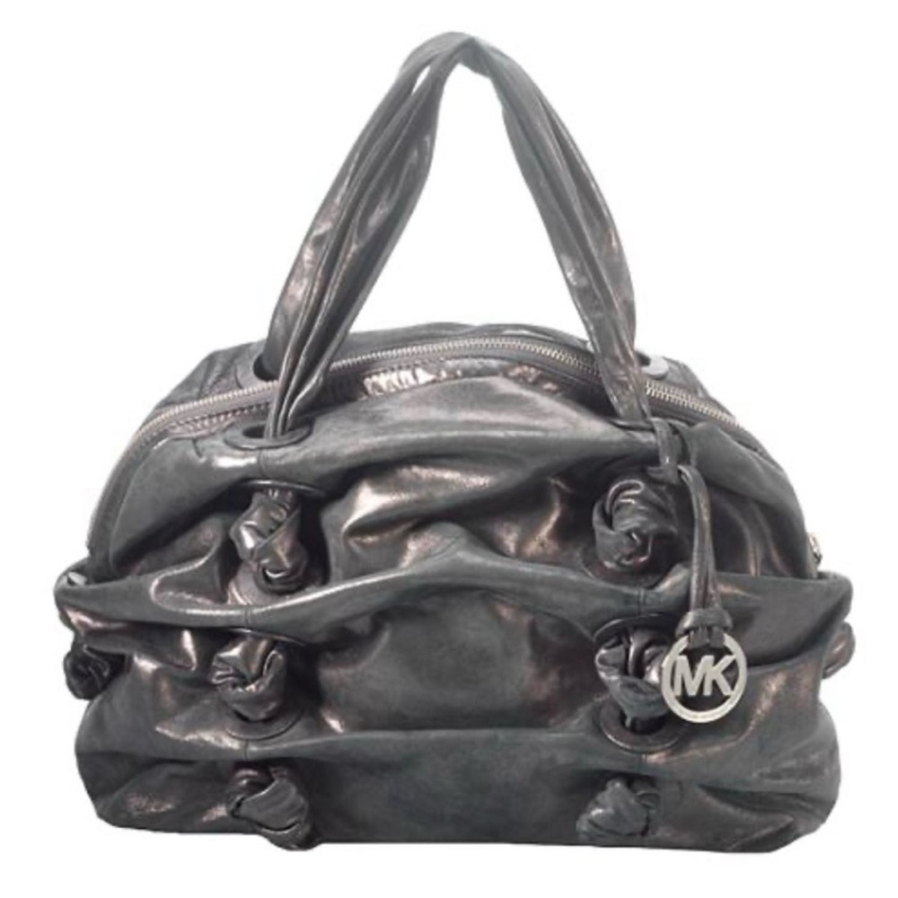 Michael Kors Zuma Gunmetal Knotted Genuine Leather Large Slouchy Satchel Bag